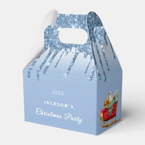 Christmas Party blue glitter drip red sleigh Favor Boxes