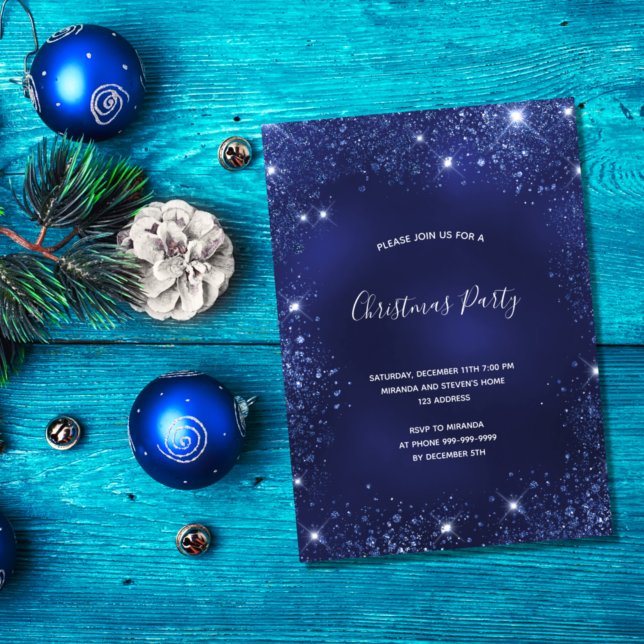 Christmas Party blue glitter dust sparkle Invitation (Creator Uploaded)