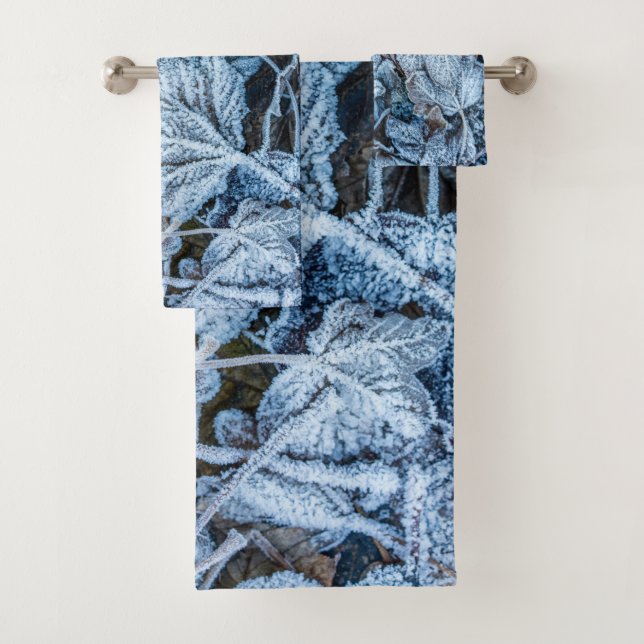 Christmas Party Blue Leaves Snow Holidays Winter Bath Towel Set (Insitu)