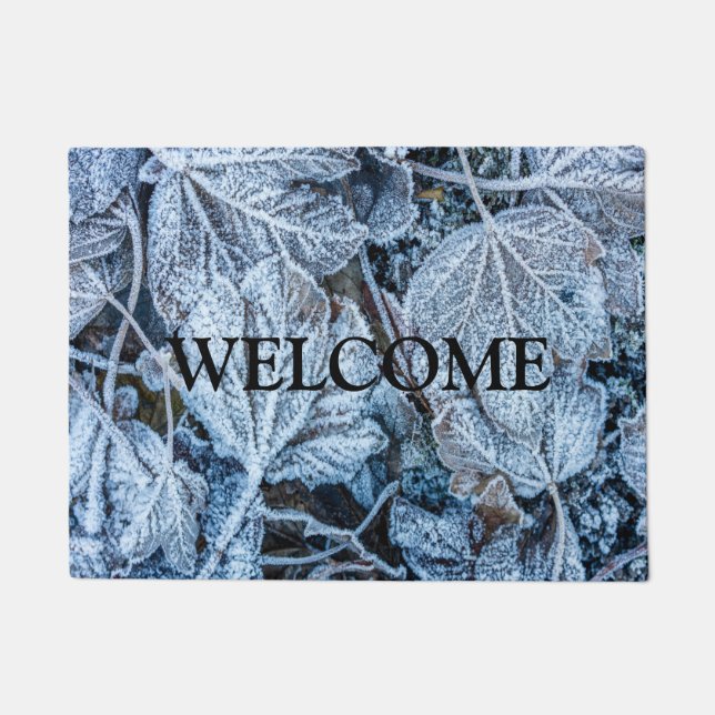 Christmas Party Blue Leaves Snow Holidays Winter Doormat (Front)