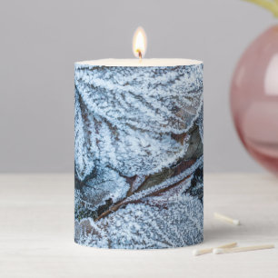 Christmas Party Blue Leaves Snow Holidays Winter Pillar Candle