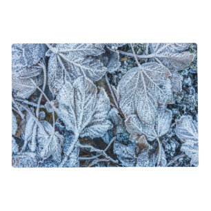 Christmas Party Blue Leaves Snow Holidays Winter Placemat