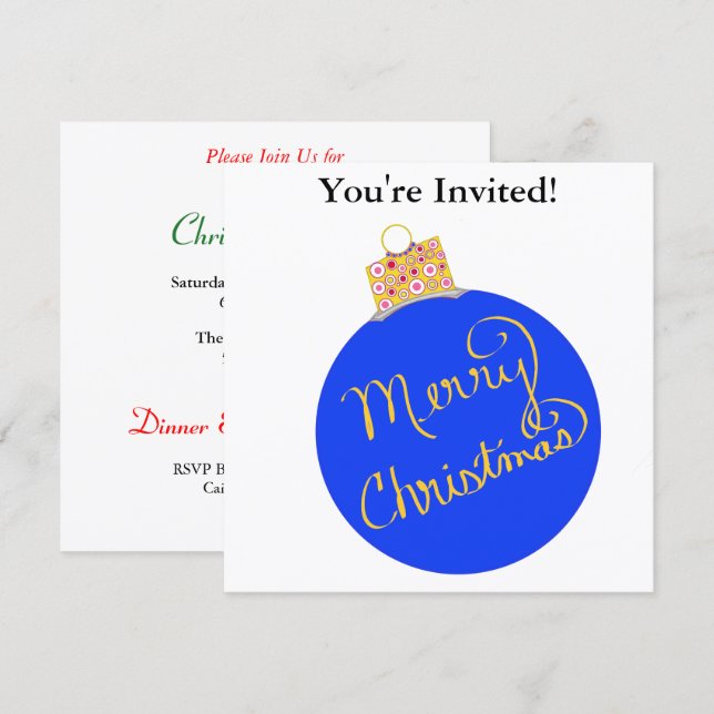 Christmas Party Blue Ornament Ball  Holiday Card (Front/Back)