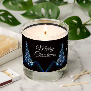 Christmas Party Blue Shiny Tree Black Elegant Scented Candle