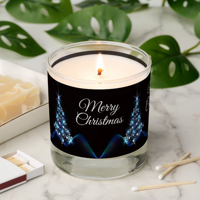 Christmas Party Blue Shiny Tree Black Elegant Scented Candle (Lit)