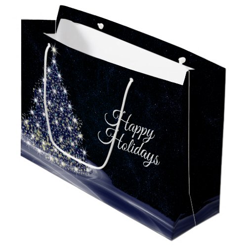 Christmas party Blue Shiny Tree Winter Navy Rustic Large Gift Bag