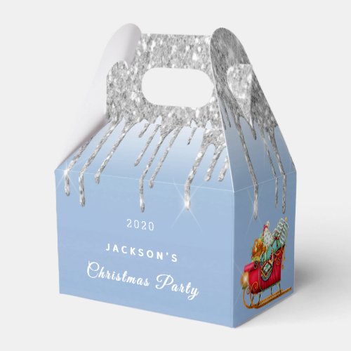 Christmas Party blue silver glitter drip sleigh Favor Boxes