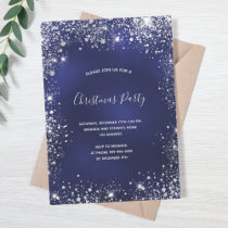 Christmas Party blue silver glitter sparkle Invitation