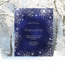 Christmas Party blue silver glitter sparkle Invitation Postcard
