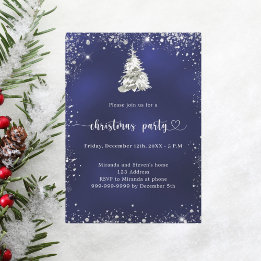 Christmas Party blue silver snow tree Invitation