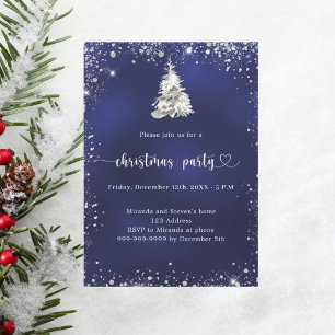Christmas Party blue silver snow tree Invitation
