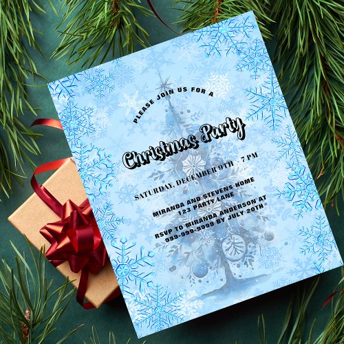 Christmas party blue snowflakes budget invitation