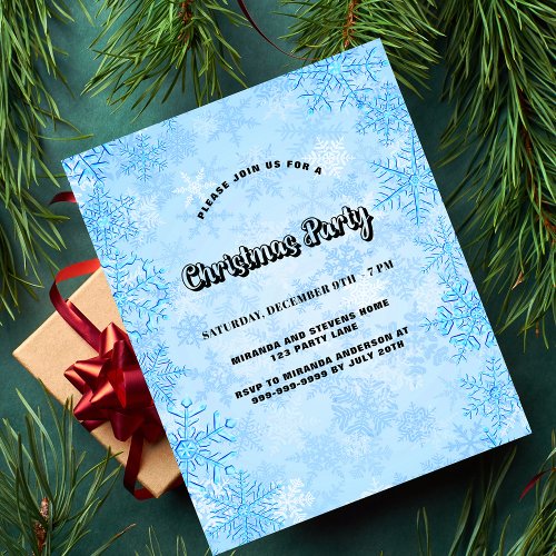 Christmas party blue snowflakes budget invitation