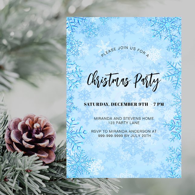Christmas party blue snowflakes luxury invitation (Creator Uploaded)