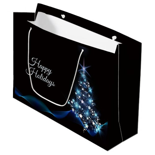Christmas Party Blue Tree Shiny Black Elegant Large Gift Bag