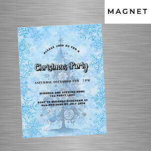 Christmas party blue tree snowflakes luxury magnetic invitation