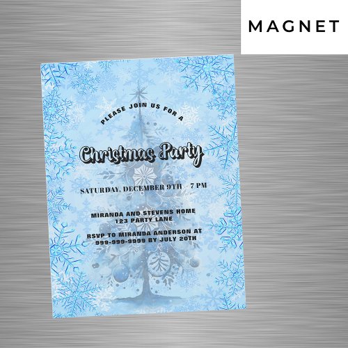 Christmas party blue tree snowflakes luxury magnetic invitation