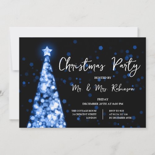 Christmas Party Blue Tree Sparkle Lights  Invitation