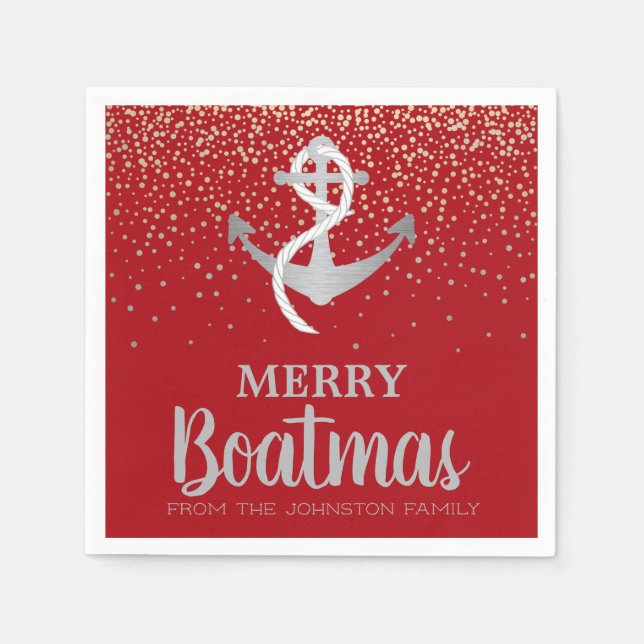 Christmas Party Boat Nautical Anchor Boatmas Napkins (Front)