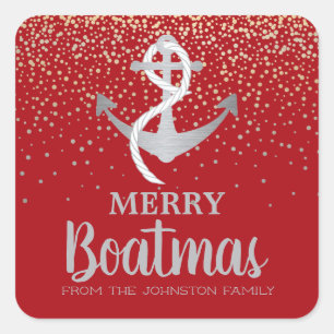 Christmas Party Boat Nautical Anchor Boatmas Square Sticker