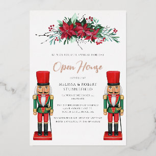 Christmas Party Botanical Toy Nutcracker Rose Gold Foil Invitation