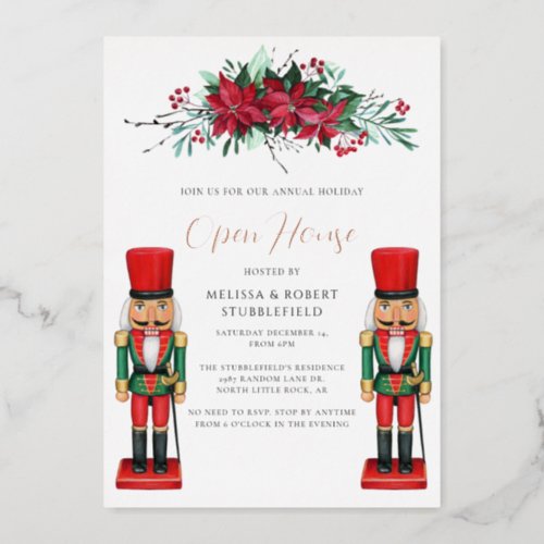 Christmas Party Botanical Toy Nutcracker Rose Gold Foil Invitation