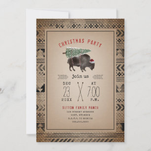 Christmas Party Buffalo Bison Tree Santa Burlap Invitation