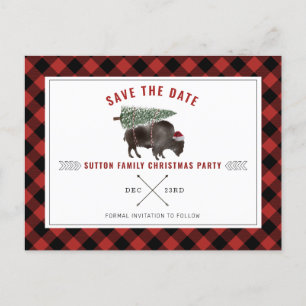Christmas Party Buffalo Red Plaid Save The Date  Holiday Postcard