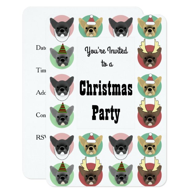Christmas Party Bulldog Puppies Invitation