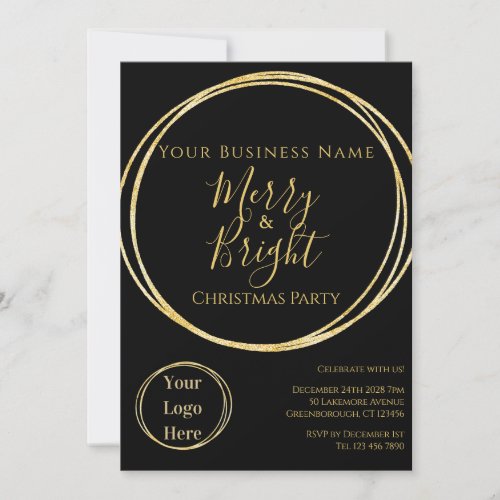 Christmas Party Business Black Gold Invitation