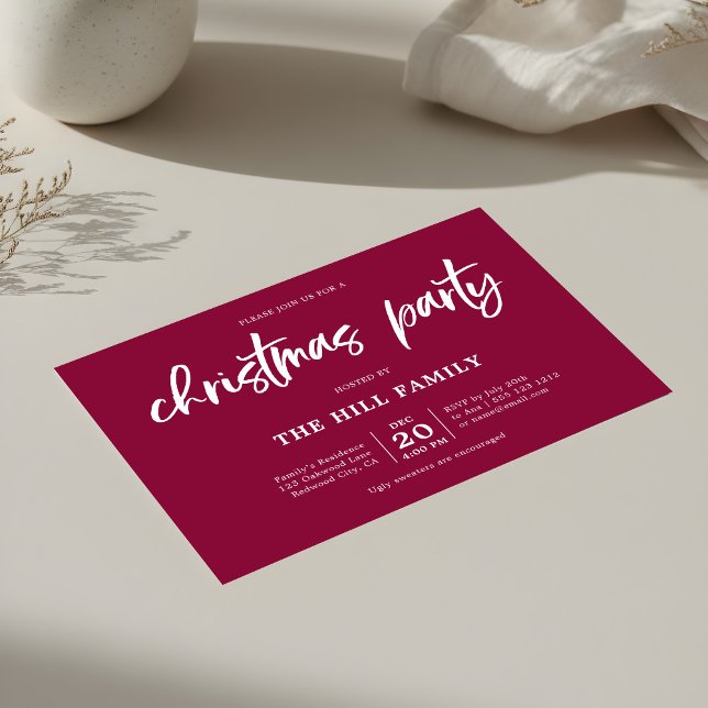 Christmas Party Calligraphy Elegant Red Invitation (Creator Uploaded)