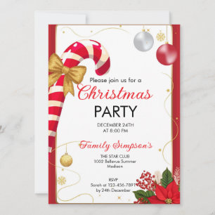 Christmas Party Candy Cane Invitation