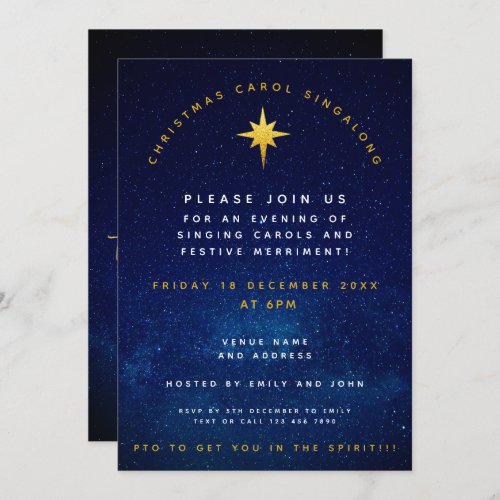 Christmas Party Carol Singalong Midnight Blue Gold Invitation