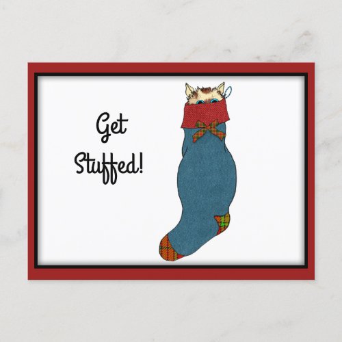 Christmas Party Cat in Stocking Invitation Postcard