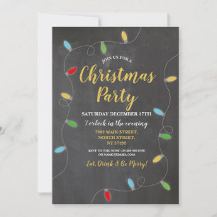 Christmas Party Chalk Lights Festive Tree Xmas Invitation