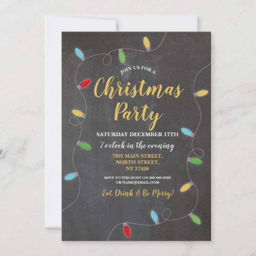 Christmas Party Chalk Lights Festive Tree Xmas Invitation