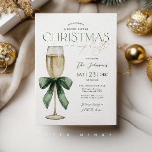 Christmas Party Champange Glass Green Gold Invitation