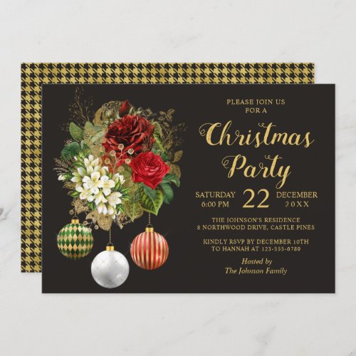 Christmas Party Chic Floral Bauble Bouquet Invitation