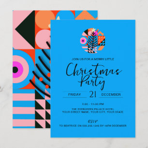 Christmas Party Colorful Geometric Pattern Blue  Invitation