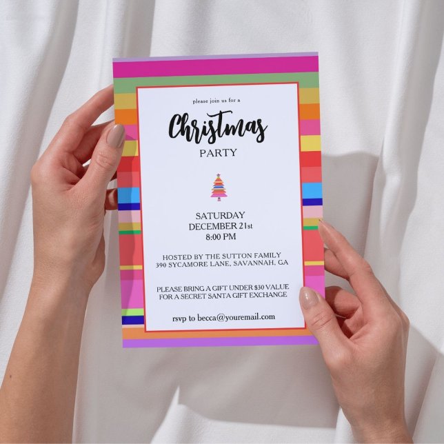 Christmas Party Colorful Stripes Invitation (Creator Uploaded)