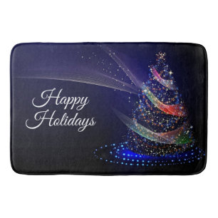 Christmas Party Colorful Tree Navy Blue Rustic Bath Mat