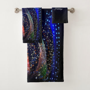 Christmas Party Colorful Tree Navy Blue Rustic Bath Towel Set