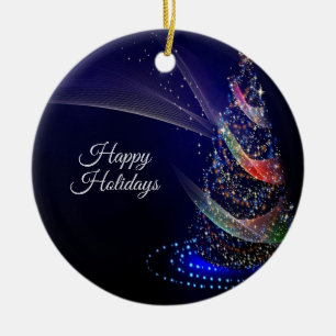 Christmas Party Colorful Tree Navy Blue Rustic Ceramic Ornament