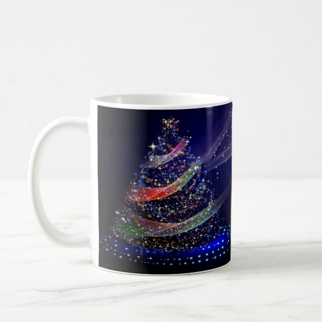 Christmas Party Colorful Tree Navy Blue Rustic Coffee Mug (Left)