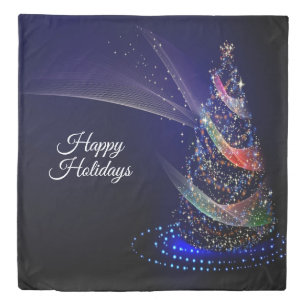 Christmas Party Colorful Tree Navy Blue Rustic Duvet Cover