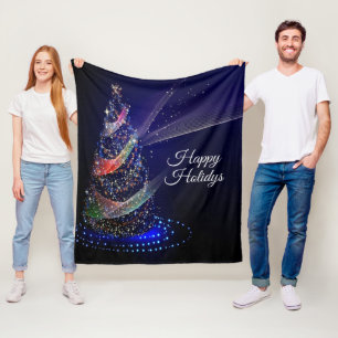 Christmas Party Colorful Tree Navy Blue Rustic Fleece Blanket