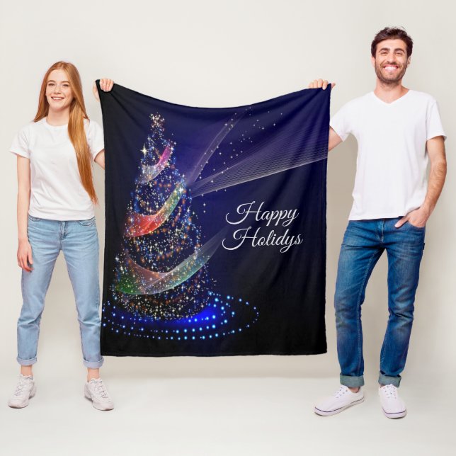 Christmas Party Colorful Tree Navy Blue Rustic Fleece Blanket (In Situ)