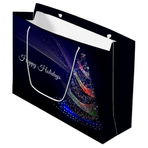 Christmas Party Colorful Tree Navy Blue Rustic Large Gift Bag