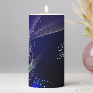 Christmas Party Colorful Tree Navy Blue Rustic Pillar Candle
