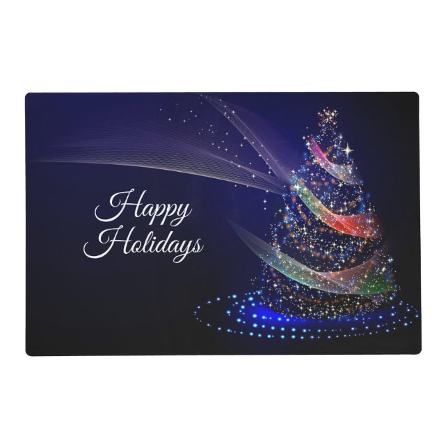 Christmas Party Colorful Tree Navy Blue Rustic Placemat (Front)